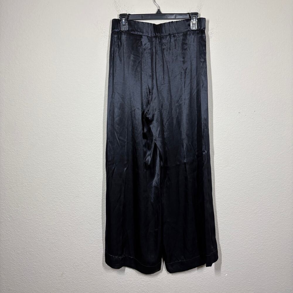 Free People Small Good Days Satin Wide Leg Pants Black Shiny Pleated Front - Picture 3 of 10